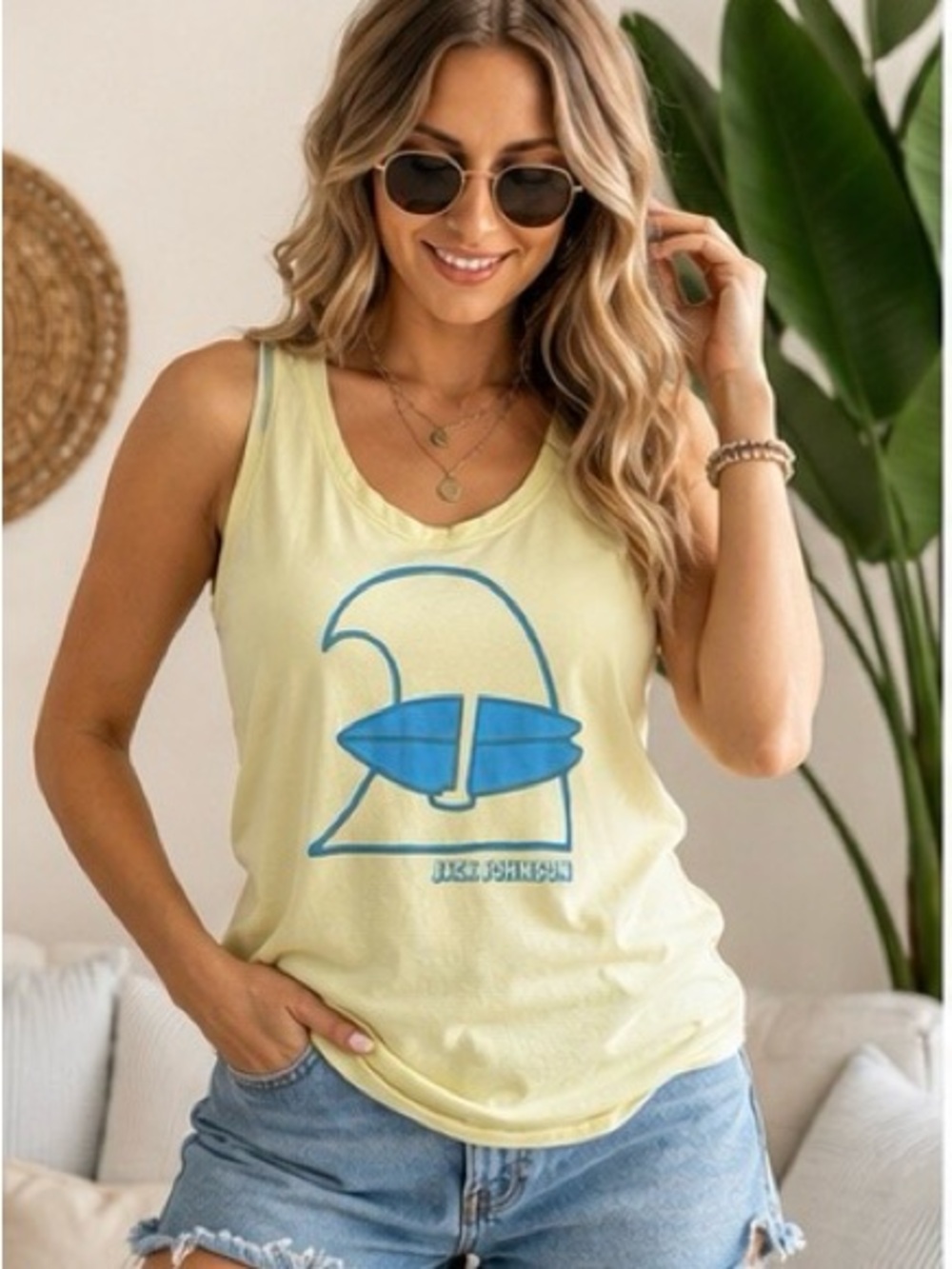 Jack Johnson Organic Cotton Yellow Wave Surf Tank Top Size M Tour Merch
